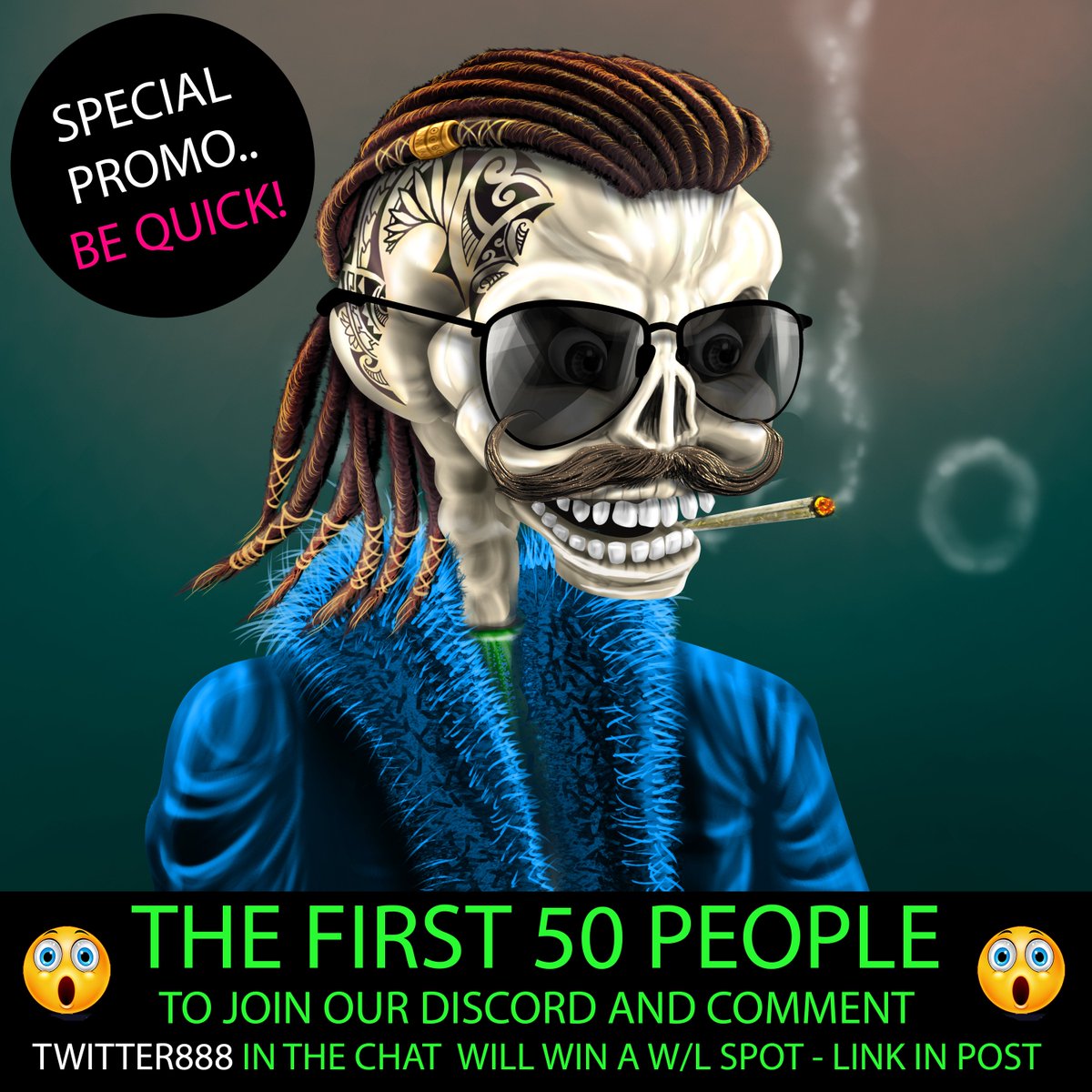 skelectables's tweet image. 50 SKELECTABLES W/L SPOTS UP FOR GRABS.
Ready, steady, Go....

1⃣Join Our Discord: discord.com/invite/8b2XdD9…
2⃣ Comment in the discord chat: TWITTER8888

#NFTGiveaways #whitelist #NFTGiveaway #NFT #NFTCommmunity #Ethereum #NFTdrops #NFTProject #NFTMint #Nfts #WhitelistGiveaway