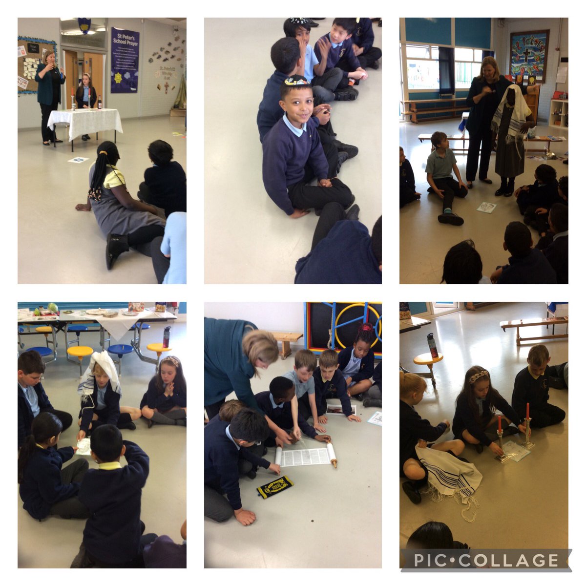 StPetersYear41's tweet photo. Year 4 have enjoyed Multi Faith week, learning all about Judaism exploring different artefacts such the Torah, Kippah, Tad and Shabbat candles. https://t.co/W0W9gzhh3C