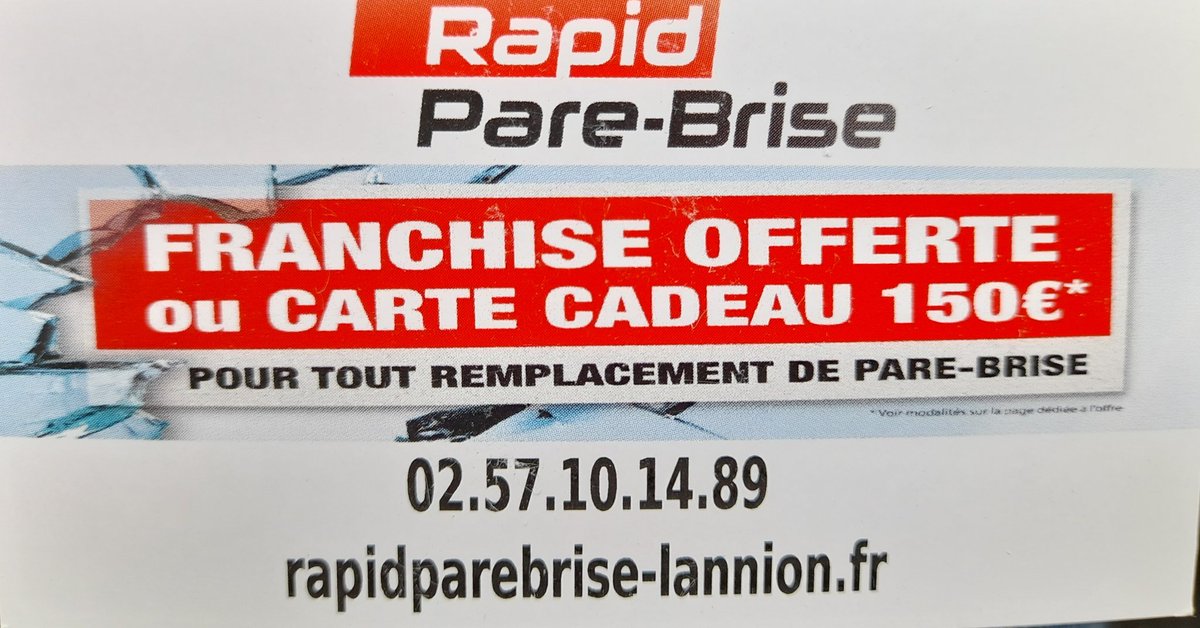 RPBPACHERIE's tweet photo. Un impact? Une fissure sur votre pare-brise? N'attendez pas les réparations d'impacts sont gratuites et les franchises sont offertes. Pas de franchise? Nous vous offrons 150€ #Pare-Brise #réparation #Lannion #Trégor #Cadeau @RAPIDPAREBRISE @AggloLTC @TvTregor #BONPLAN https://t.co/xJ6JWkawNQ