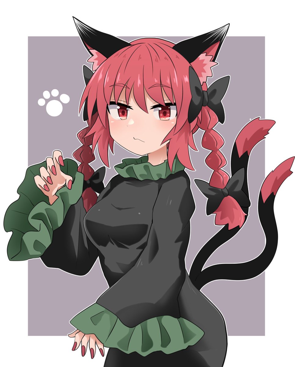 kaenbyou rin 1girl animal ears tail red hair solo cat ears dress  illustration images
