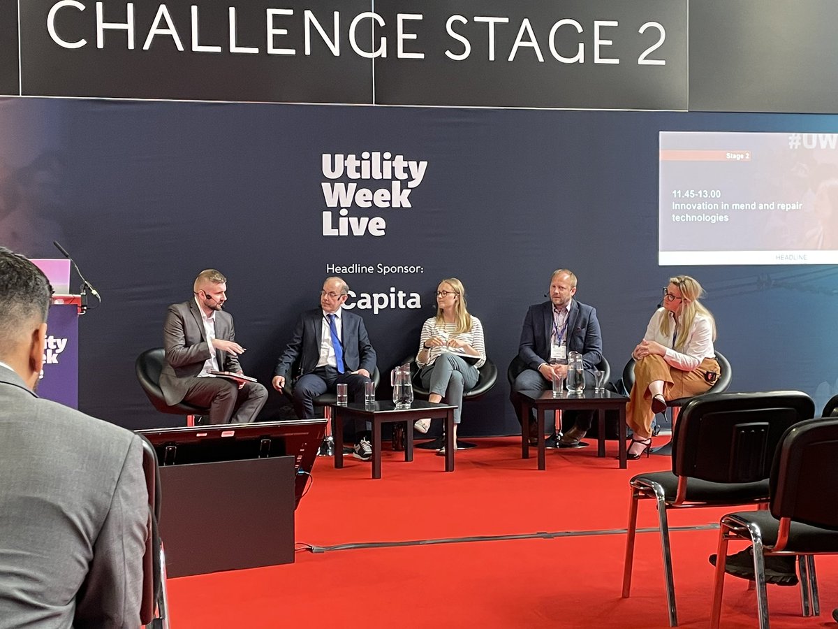 simonayley's tweet photo. Lovely to see @WRcGroup expert Dr Andy Russell on stage at @UtilityWeekLive this afternoon. Innovation in mend and repair technologies. https://t.co/SKNQsBuzbM