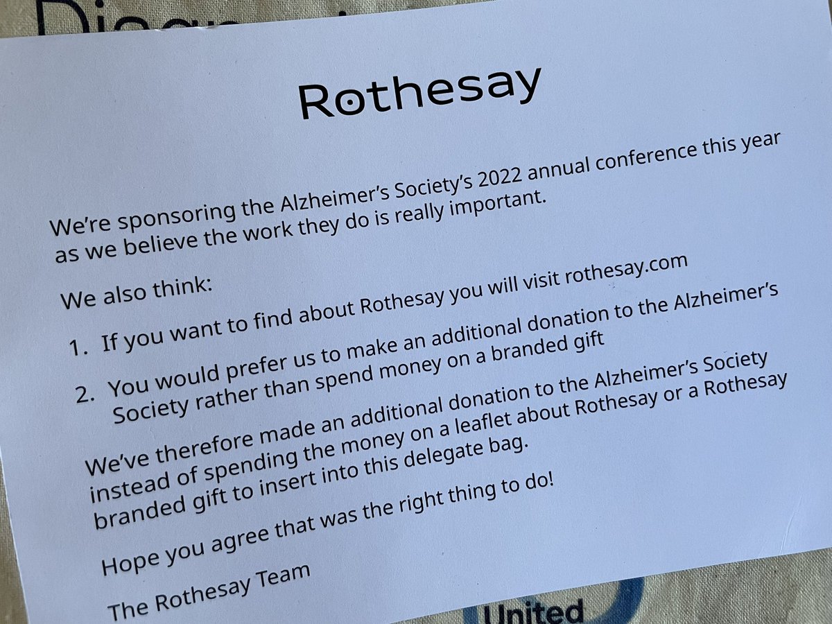 Little_Digital's tweet photo. Nice touch from https://t.co/y8GgNREMI4 ๐@alzheimerssoc conference sponsors yesterday ๐
#dementia #dementiaactionweek #ASAC22 #BetterTogether https://t.co/lggER00RU6