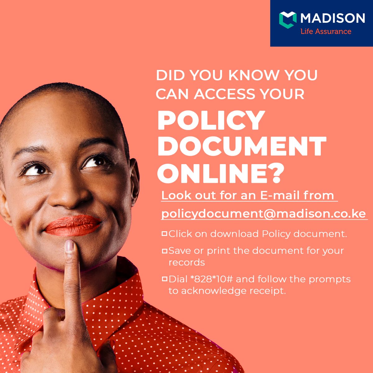 MadisonGroupKe's tweet photo. Easy steps for getting your policy document.
😃
#lifewithoutworry
#madisongroupke
#policydocument https://t.co/PBvNtr7QxQ