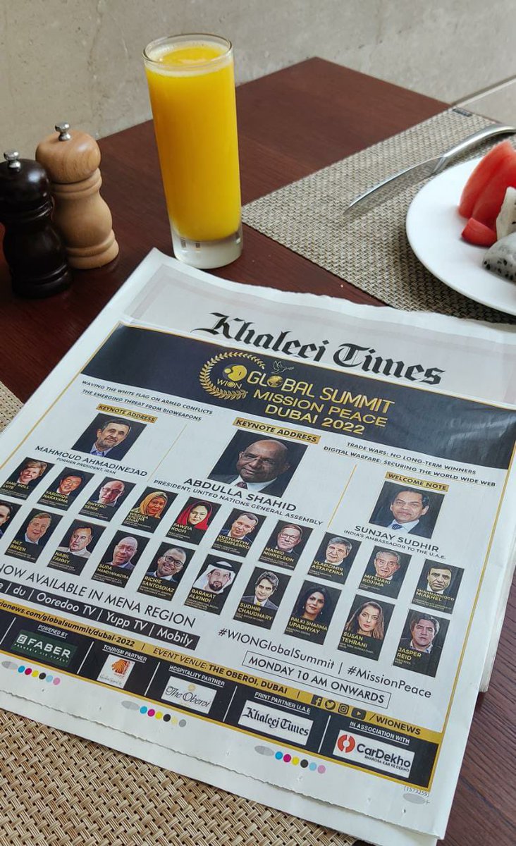 sudhirchaudhary's tweet photo. So happy to see #WIONGlobalSummit trending in Dubai.This annual international event brought thought leaders from all over the globe on one platform. Proud of team @WIONews that pulled it off. https://t.co/qzhMSyzocQ