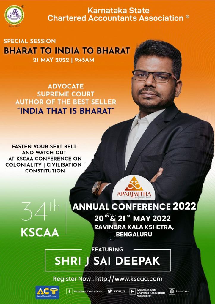 KSCAA_CA's tweet photo. Watch out for a power packed session on 'Bharat to India to Bharat' in 34th KSCAA Annual Conference.  

@jsaideepak

 To register visit https://t.co/jXD94jLf2N https://t.co/OgrKydlq2h