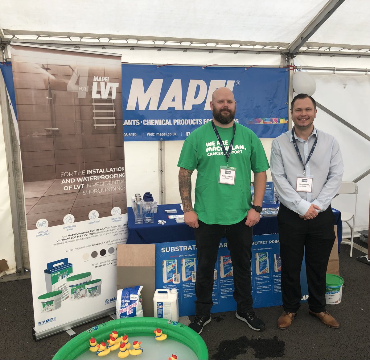 MapeiUKLtd's tweet photo. Our Trade Event is up & running at #Headlam #Ipswich. Our team will be there until around 4pm. There's exclusive event only product offers & a charity hook a duck challenge in aid of @macmillancancer with Mapei ducks, bottles & hoodies up for grabs.
#Mapei #flooring #adhesives https://t.co/72UAjqMAWA