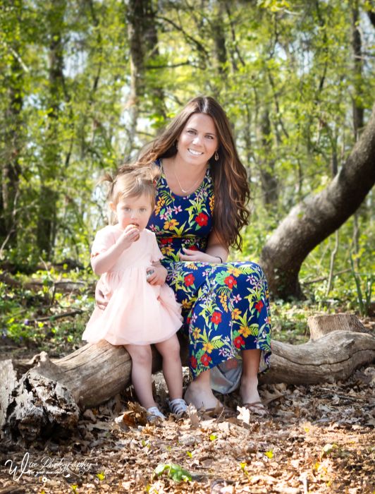Mother and Toddler Daughter in Woods, Landis Woods Trail, Manheim Township, Lancaster County, Pennsylvania, USA