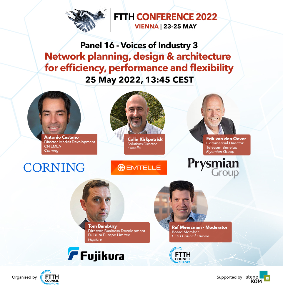 FTTHCouncilEU's tweet photo. The Voices of Industry panels at the FTTH Conference are the most comprehensive sessions when it comes to catch-up on the latest technology trends and innovation. Be ready to hear from the most influential #fibre experts in Europe ➡️ https://t.co/21osfSVQFt
#FTTH22 https://t.co/qj8F8D1gjk