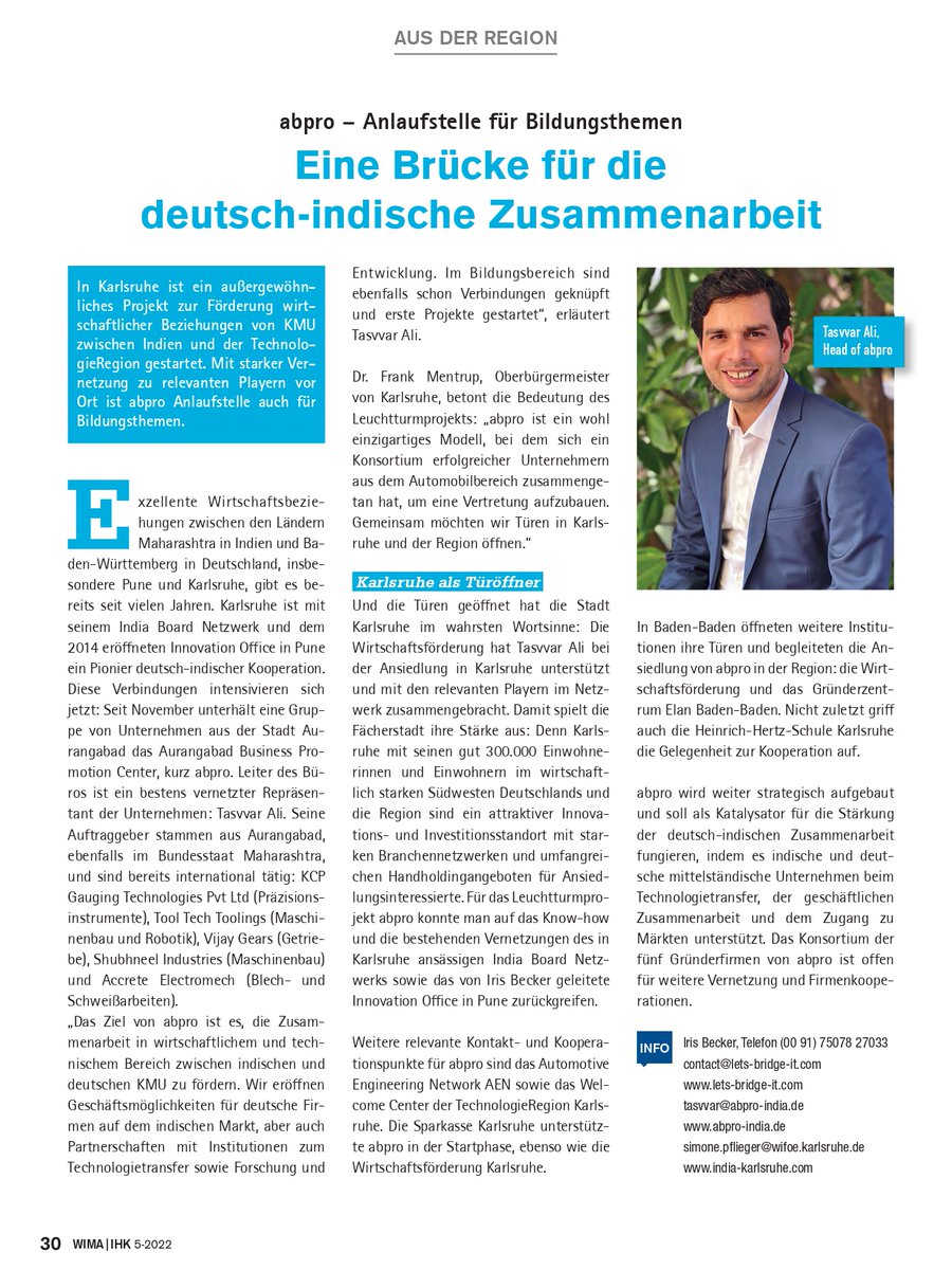 Abpro05's tweet photo. Our work got published in #IHK (German Industries Chamber) Magazine, We are committed to strengthen Indo-German Business collaboration for #MSMEs of both countries. @eoiberlin @cgmunich @MCCIA_Pune @GermanyinMumbai @MEAIndia @DrSJaishankar #Aurangabad #Pune @minmsme @PMOIndia https://t.co/CDMPTKouhG