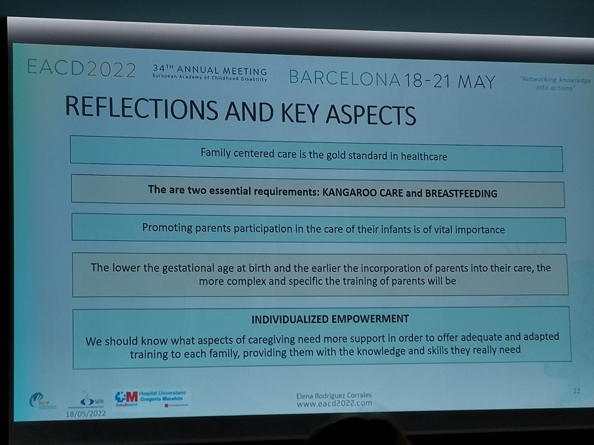 Family centered care is the gold standard in NICU —and of course, in early intervention. Recommended practices need to be implemented all over Spain | #EACD2022.