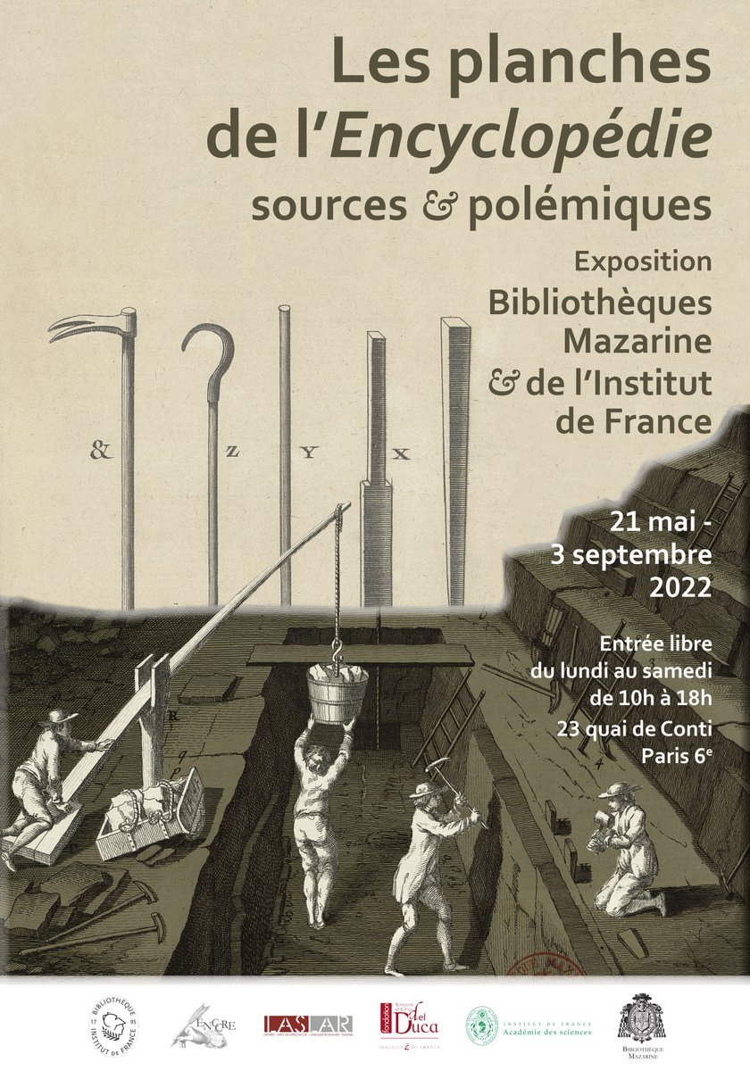 [Exposition]
J-2 avant l'exposition "Les planches de l'Encyclopédie : sources &amp; polémiques"
du 21 mai au 3 septembre 2022
Entrée libre du lundi au samedi, de 10 à 18h.
bibliotheque-institutdefrance.fr/expositions