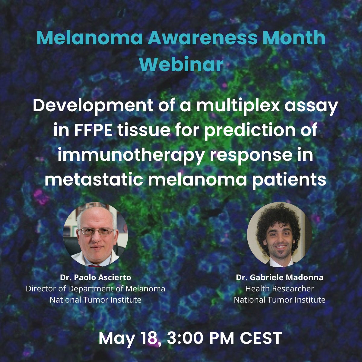 lunaphore's tweet photo. Don't miss your chance to hear from one of the top melanoma experts, Prof. Paolo Ascierto, discussing the potential of spatial biology in the field of immuno-oncology. Not available? Register anyway and access the webinar on-demand. https://t.co/AkD8KhHXam https://t.co/CFrsIVCEBS