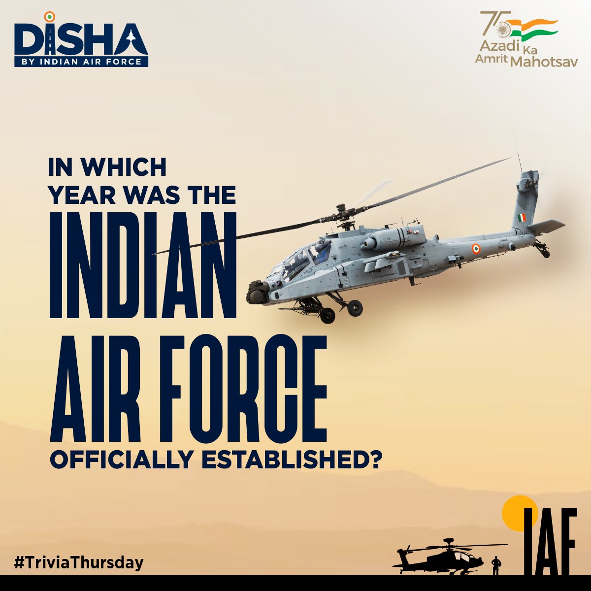 CareerinIAF's tweet photo. It's #TriviaThursday! Drop the correct answer in the comment section below. 

#DISHAbyIndianAirForce #Thursday #GeneralKnowledge #IAF #IAFHistory #IAFFacts https://t.co/DEqCjiKMRo