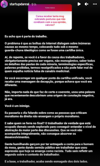 AStartupdareal's tweet photo. "Cansa receber tanta mensagem cobrando posturas que não condizem com a sua opinião, valores?" https://t.co/SW7yG4sYq0