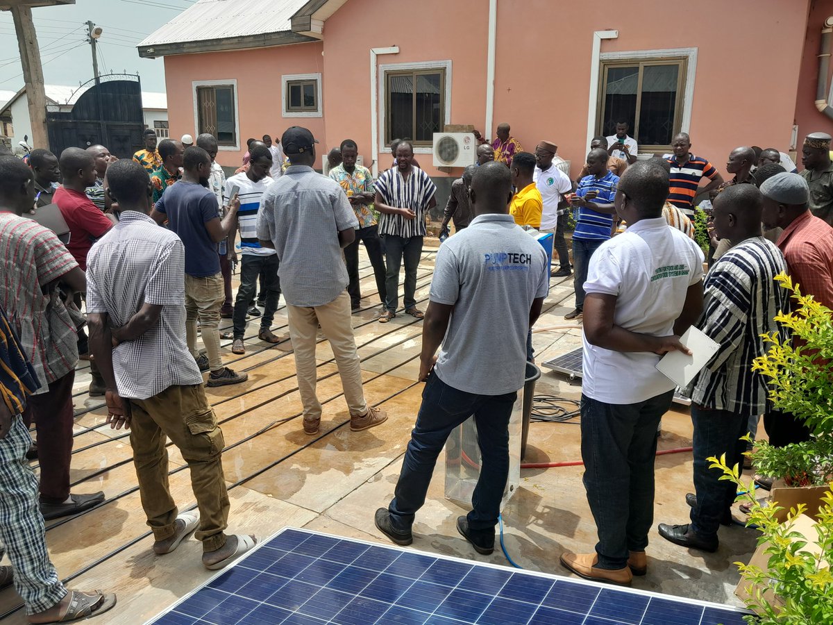 abena101's tweet photo. Irrigation technology and service demand-supply linkages workshop in Yendi, Northern Region, Ghana. Pumptech and Tech 2 Resources demonstrate the use of solar technology with drip and sprinkler systems.  @IWMI_ @IlssiTAMU @USAID @giz_gmbh @thepumptechltd @ThaiThiMinh1 @Petraschje https://t.co/75bM9N4nht