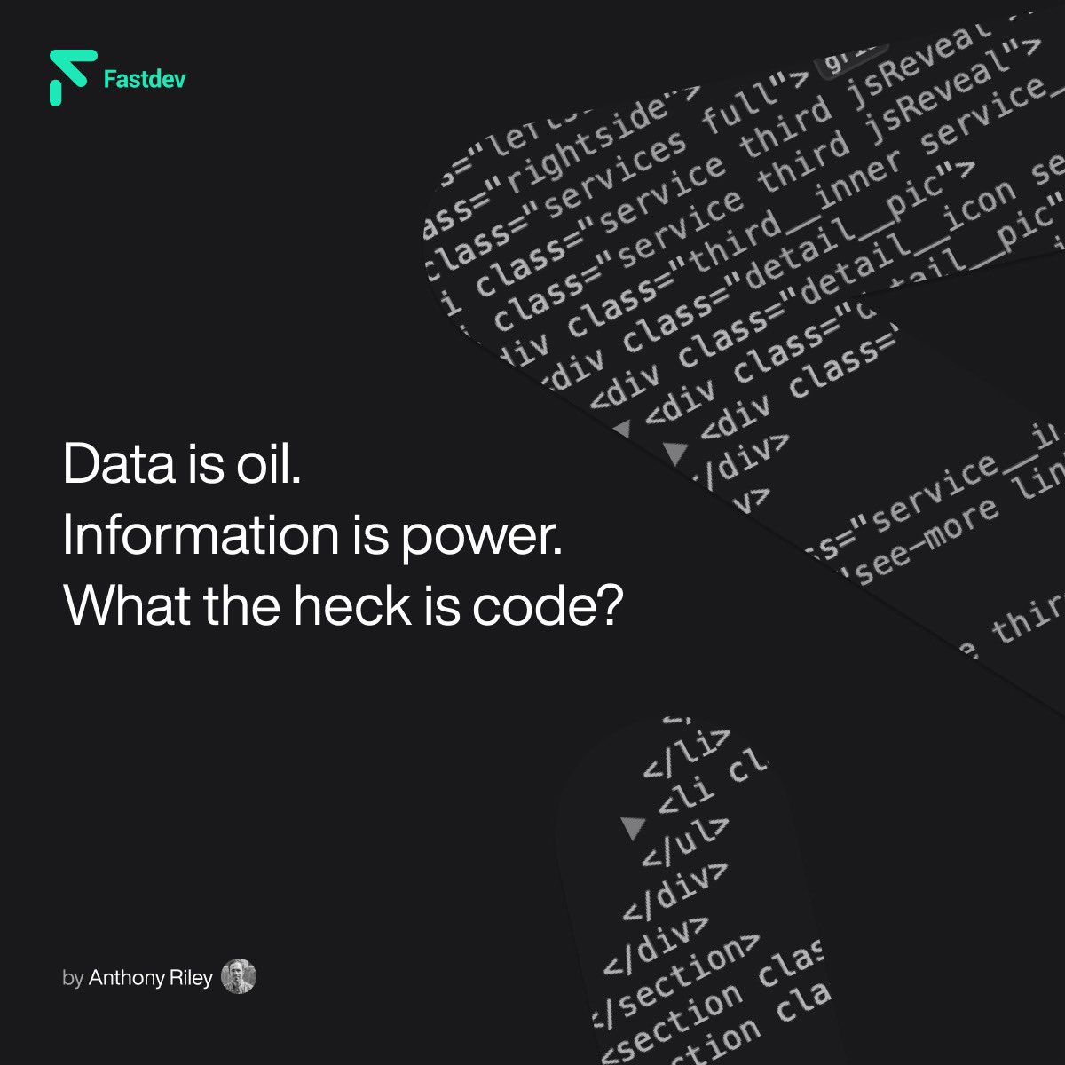 fastdev's tweet photo. “If data is oil and information is power, what the heck is code?” Check our 1st “Ignorance is Bliss?” article on all things IT - article drops Friday, on @Medium 

@fastdev  

#fastdev #code #developer #programming #data #ai #autonomoustransport #codeforgood https://t.co/Bxv1VrldX1
