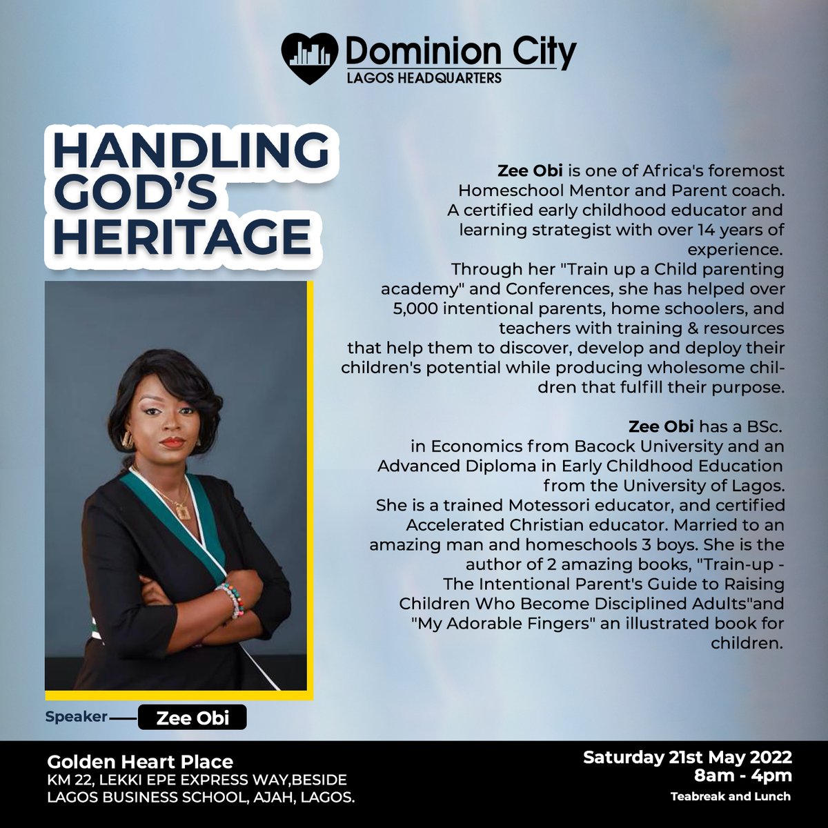 dominioncitylag's tweet photo. If you are a parent or parent to be, this conference is not one to miss, we have an array of seasoned facilitators lined up to equip you with all you need succeed as a parent.
Clear your schedule and join us this Saturday.
#DominionCity
#parentingconference
#DCLagosHQ https://t.co/67kTVuGJp7