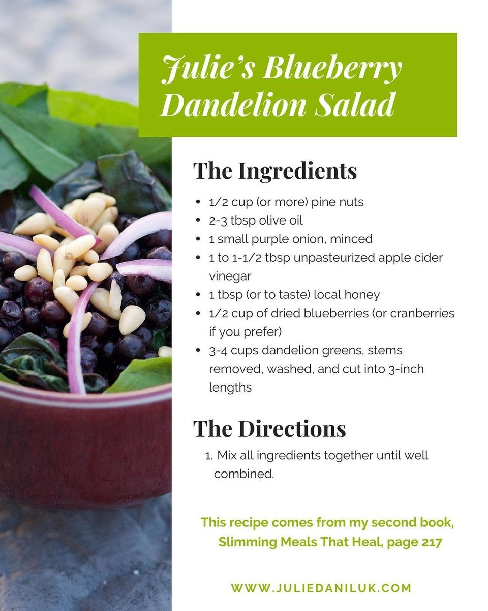 JulieDaniluk's tweet photo. Here is my #Blueberry #Dandelion #Salad! 💙🌿 A perfect #Spring #detox salad to let go of unwanted #toxins that have built up over the winter. Dandelion #greens are amazing for their nutrient-packed goodness and liver-cleansing properties. #saladrecipe #detoxrecipe #cleanse https://t.co/rcVHZjTcSU
