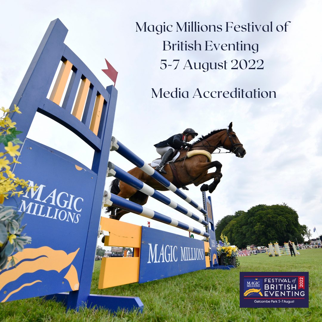 Members of the media... this one's for you! 😁

We are excited to welcome you to apply for accreditation for the Magic Millions <a href="/FestivalofBE/">Festival of British Eventing</a>, 5-7 August 2022. 

🏆 5 National Championships

🌳 Beautiful Gatcombe Park

🛍 Entertainment and shopping

Apply bit.ly/3yOiD1U