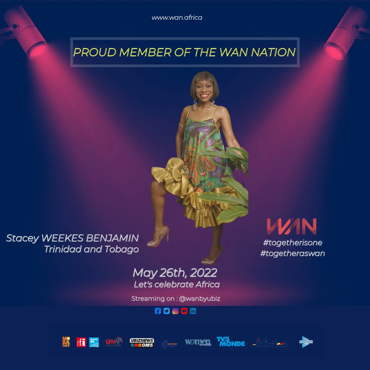 WANbyUbiz's tweet photo. Let's join Vivi Makado, Narcisse Mame, Stacey Weekes Benjamin and Rogatien Milord for the WAN SHOW 2022 on May, 26th.
Be there ✌🏾✌️

#iamwan #togetherisone #togetheraswan #africa #diaspora #wanshow #sports #education #concert #virtualconcert
#wanbyubiz https://t.co/uqd0LT7cKl