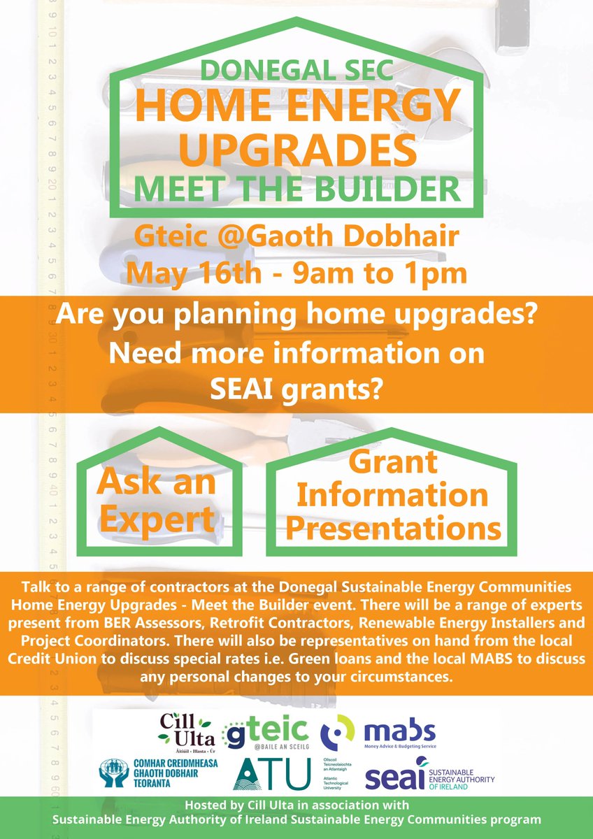 ATU_CRU's tweet photo. We had a great day at the #Donegal Sustainable Energy Communities Home Energy Upgrades Meet the builder event in Gteic Gaoth Dobhair hosted by Cill Ulta.
@SEai @donegalcouncil @atusligo_ie @atu_ie #SEAISEC @UdarasnaG #SEAISEC https://t.co/CaqpwUp2wi