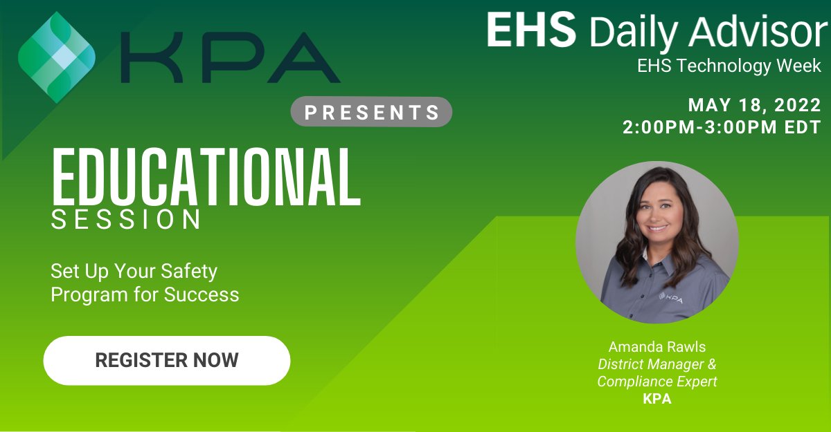 EHSLdrs's tweet image. @KPAonline  will be joining us this afternoon for a special #EHSTechWeek2022 webinar that will help you learn how to use software to keep track of accident data, evaluate safety programs and more. Register now before time runs out! bit.ly/3sd1PgT