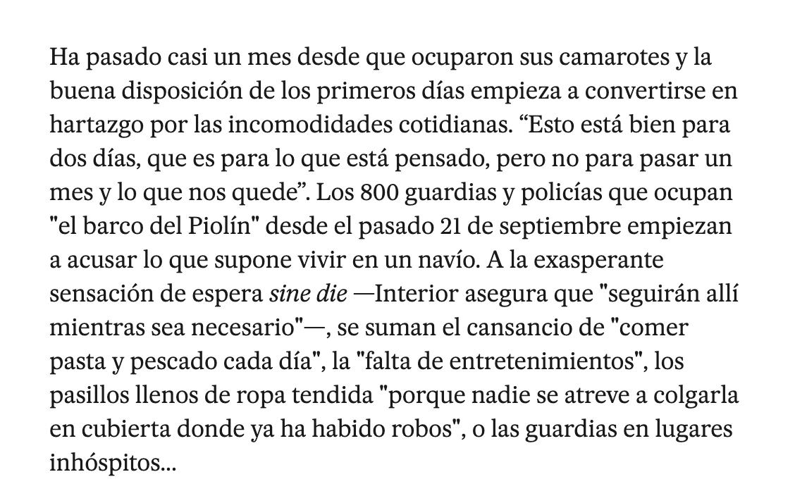 PSOE's tweet photo. Defender a las Fuerzas y Cuerpos de Seguridad del Estado es defender su dignidad.
"Piolines" eran los barcos que el Gobierno de Rajoy usó en 2017 para trasladar y alojar en pésimas condiciones a Policías y Guardias Civiles. 👇🏽 https://t.co/3g1hbnuL6m