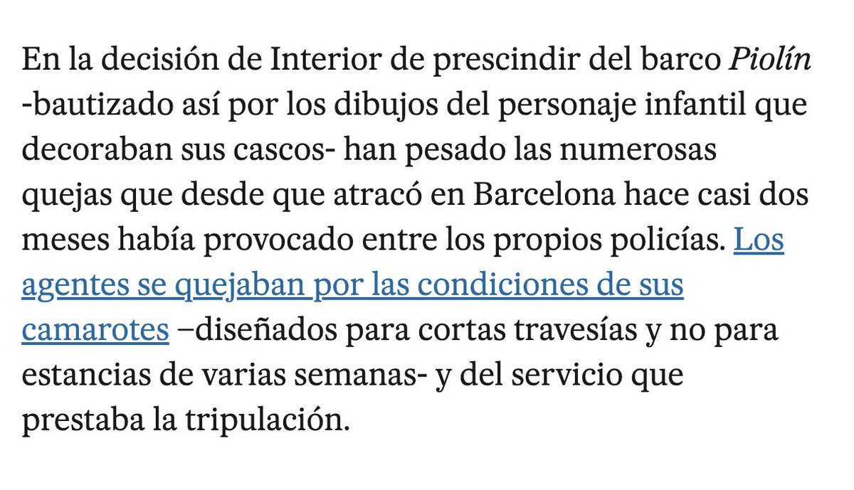 PSOE's tweet photo. Defender a las Fuerzas y Cuerpos de Seguridad del Estado es defender su dignidad.
"Piolines" eran los barcos que el Gobierno de Rajoy usó en 2017 para trasladar y alojar en pésimas condiciones a Policías y Guardias Civiles. 👇🏽 https://t.co/3g1hbnuL6m