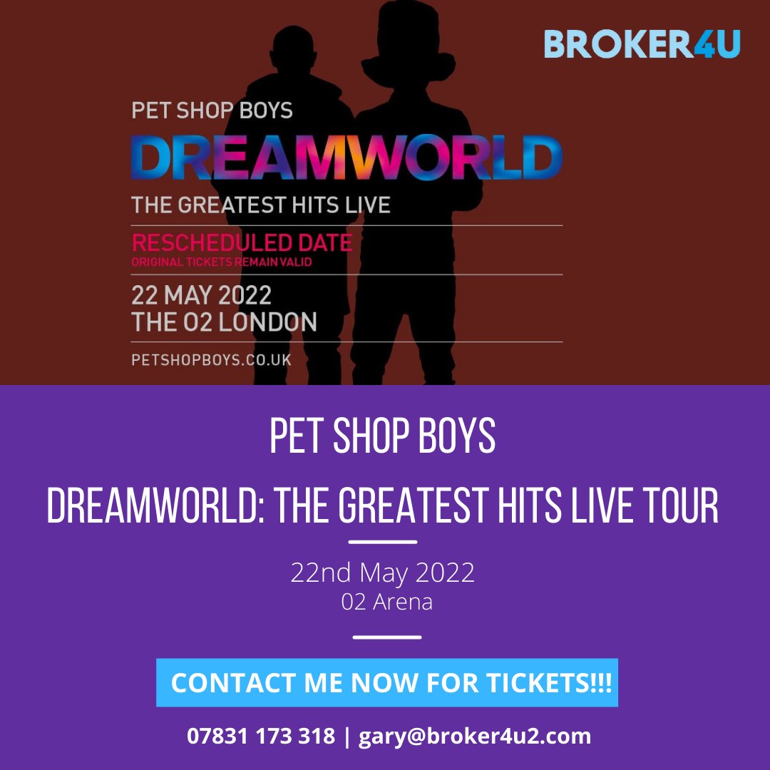 GDbroker4U's tweet photo. 🎵 Pet Shop Boys 🎵

Fancy seeing the @PetShopBoys at the London @the02 Arena?!

Contact me today for your hospitality tickets now! 

#02arena #hospitality #hospitalitytickets https://t.co/i0tsZXStGk