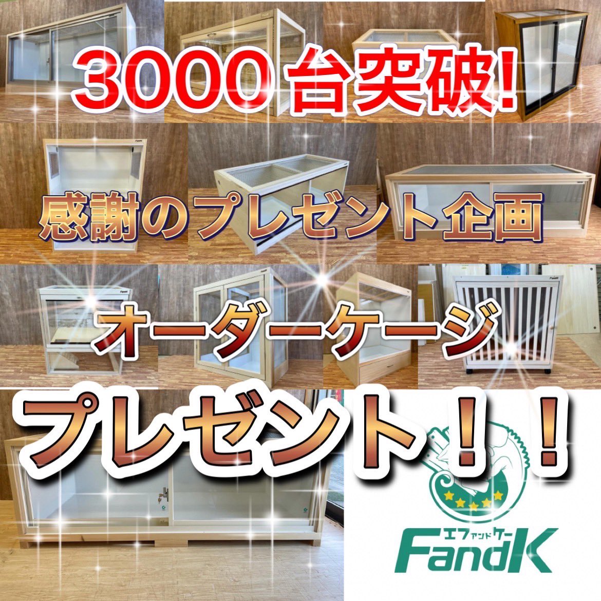 mokusei_keiji_2's tweet photo. F and Kケージプレゼント企画

販売台数3000台突破記念！
今回はオーダーケージを1名様にプレゼント！
詳細は画像をご覧下さい

応募方法
①F and Kのアカウントをフォロー(@mokusei_keiji_2)
②こちらのツイートをリツイート、いいね

以上で応募完了です！

応募期間
2022年5月18日〜22日23:59迄 https://t.co/awrQLhkpQb