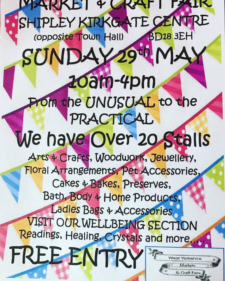 West Yorkshire Craft Fairs and Markets will be hosting another craft fair at the <a href="/kirkgate_centre/">Kirkgate Centre</a> on Sunday 29th May 10-4pm Free entry.