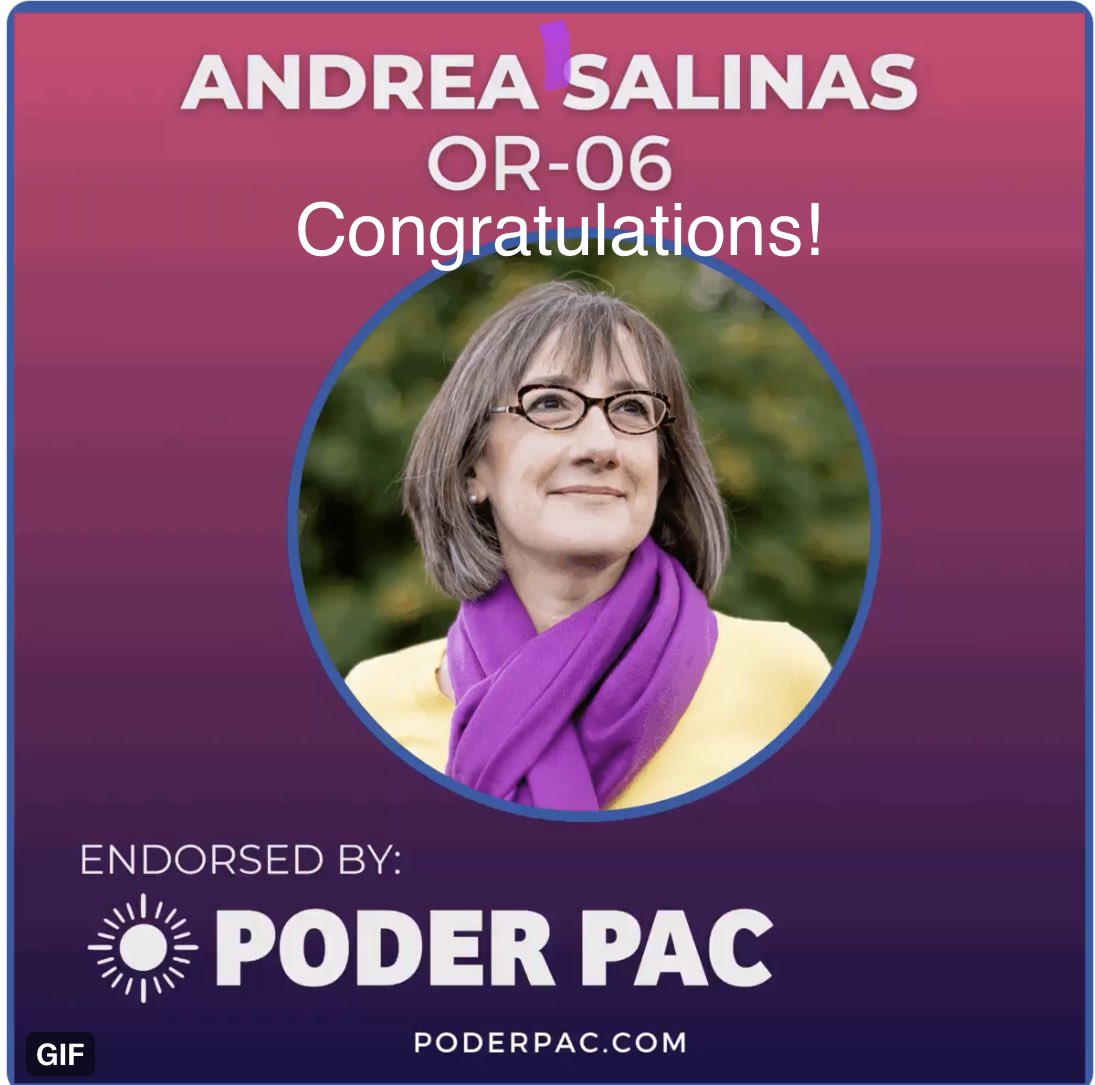 PODERPAC's tweet photo. Congratulations to @AndreaRSalinas on a win in her primary for OR-06! Now onto the General in November. #LetsDoThis! #LatinaPower #DontmesswithChingonas! https://t.co/6AEIfymtoG