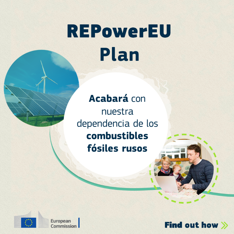 ComisionEuropea's tweet photo. ‼️👉HOY presentamos el Plan #REPowerEU para reducir rápidamente nuestra dependencia de los combustibles fósiles rusos y acelerar la transición ecológica.

Estamos reforzando la seguridad e independencia energéticas de Europa.

Desliza para ver cómo vamos a lograrlo ⬇️