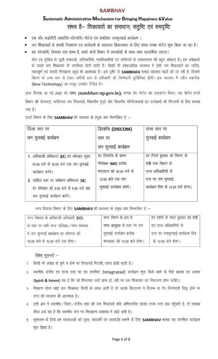 aksharmaBharat's tweet photo. आज सम्भव (SAMBHAV- Systematic Mechanism for Bringing Happiness &amp; Value) नाम की जन सुनवाई के लिए टेक्नॉलोजी आधारित व्यवस्था की शुरुआत किया। 

सबका सहयोग प्रार्थनीय है।

#Sambhav #HumaraUP @RSSorg @narendramodi @JPNadda @myogiadityanath @UPPCLLKO @swatantrabjp @sunilbansalbjp https://t.co/mtIt4BmMbN
