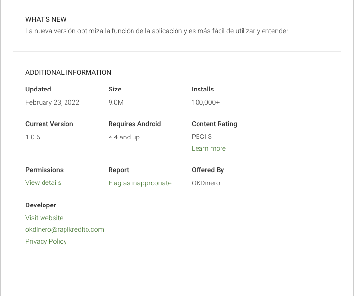 Nethanella's tweet photo. Another #FakeLoan #ScamApp #ExtortionApp in @GooglePlay worth spreading the word about @malwrhunterteam to all our friends in 🇲🇽 Mexico
https://t.co/beTw0Zn9xy
af8d4fd53f9d1a575e20b3d3f579c3314855c64572ace38e33f678f00d5a952f
0 VT detetion
100,000+ Installs😑 with review like this https://t.co/jpTibejKzR