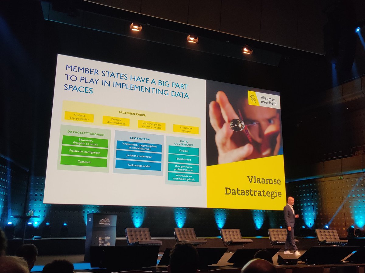 ArentsHA's tweet photo. At #FutureSummits2022, @tanguycoenen discusses key #aspects of a #dataspace. Of particular importance is #governance, which is discussed in the Vlaamse Datastrategie (https://t.co/hDUiqk1fuc) that was recently approved and which will be implemented by the Vlaamse #datanutsbedrijf https://t.co/zFAu6tBNqP