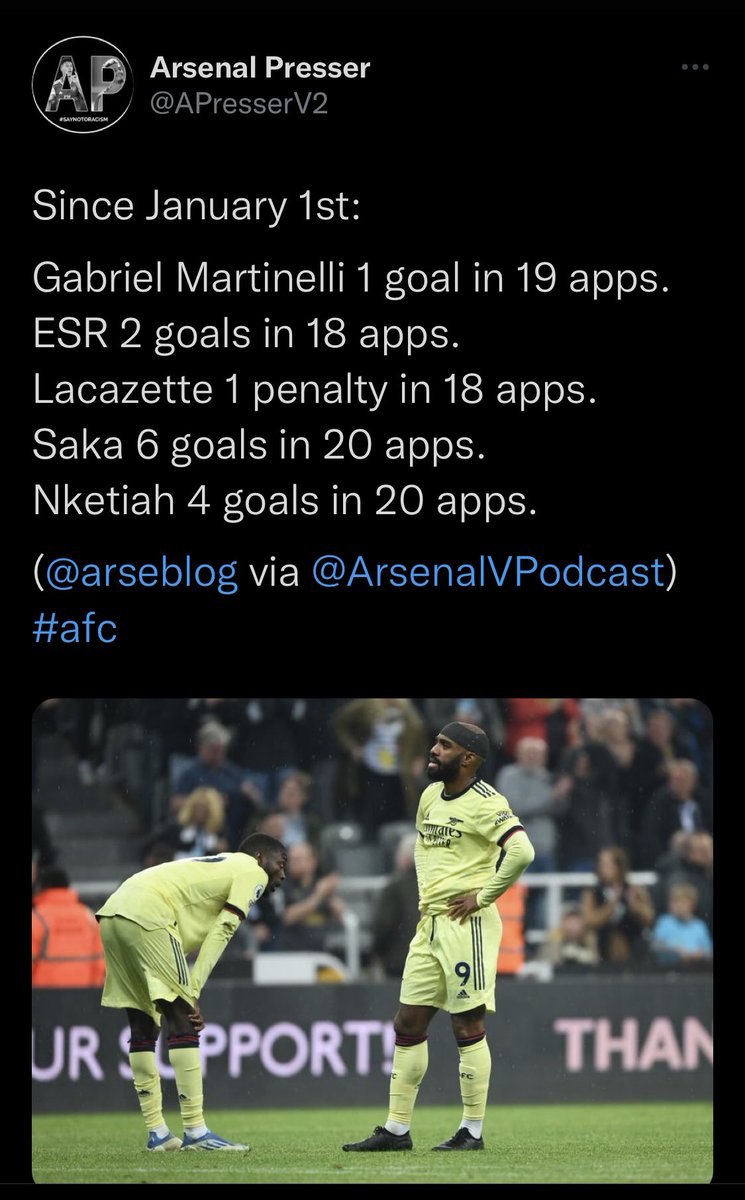 patricktyrant's tweet photo. When I said โthereโs NO GOALS in this teamโ @boodsbants made โfunnyโ videos tryna clip & mock me โฆ Care to make another one now the jokes on u bro?!
๐๐๐๐
How fitting that Newcastle tore them a #NEWARS ๐
๐๐คญ
#Goonsy #FOYG #COYS
@GunnerKing14 just for the sake of it! ๐ https://t.co/B15Zw8Ufj8