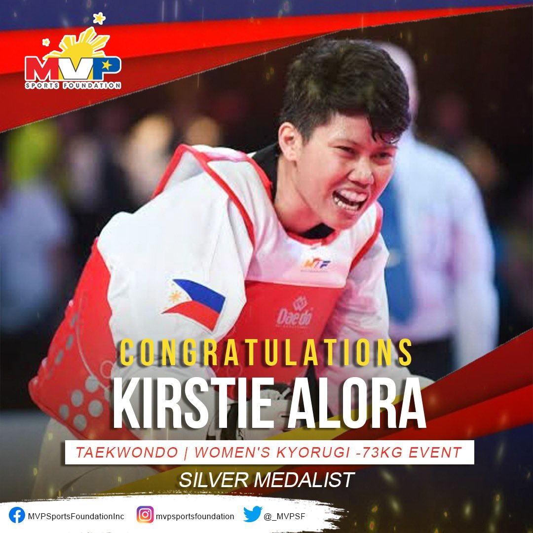 mvpsfph's tweet photo. Congratulations Kirstie Alora for winning a silver 🥈 medal in the Women's Kyorugi -73kg taekwondo event in the 31st Southeast Asian Games. We are proud of you! 🇵🇭
Follow us on our social media handles! IG/FB/Twitter👉🏼 mvpsfph
#MVPSF
#ParaSaAtleta
#TungoSaGinto
#Husay https://t.co/QpSjvyb7hZ