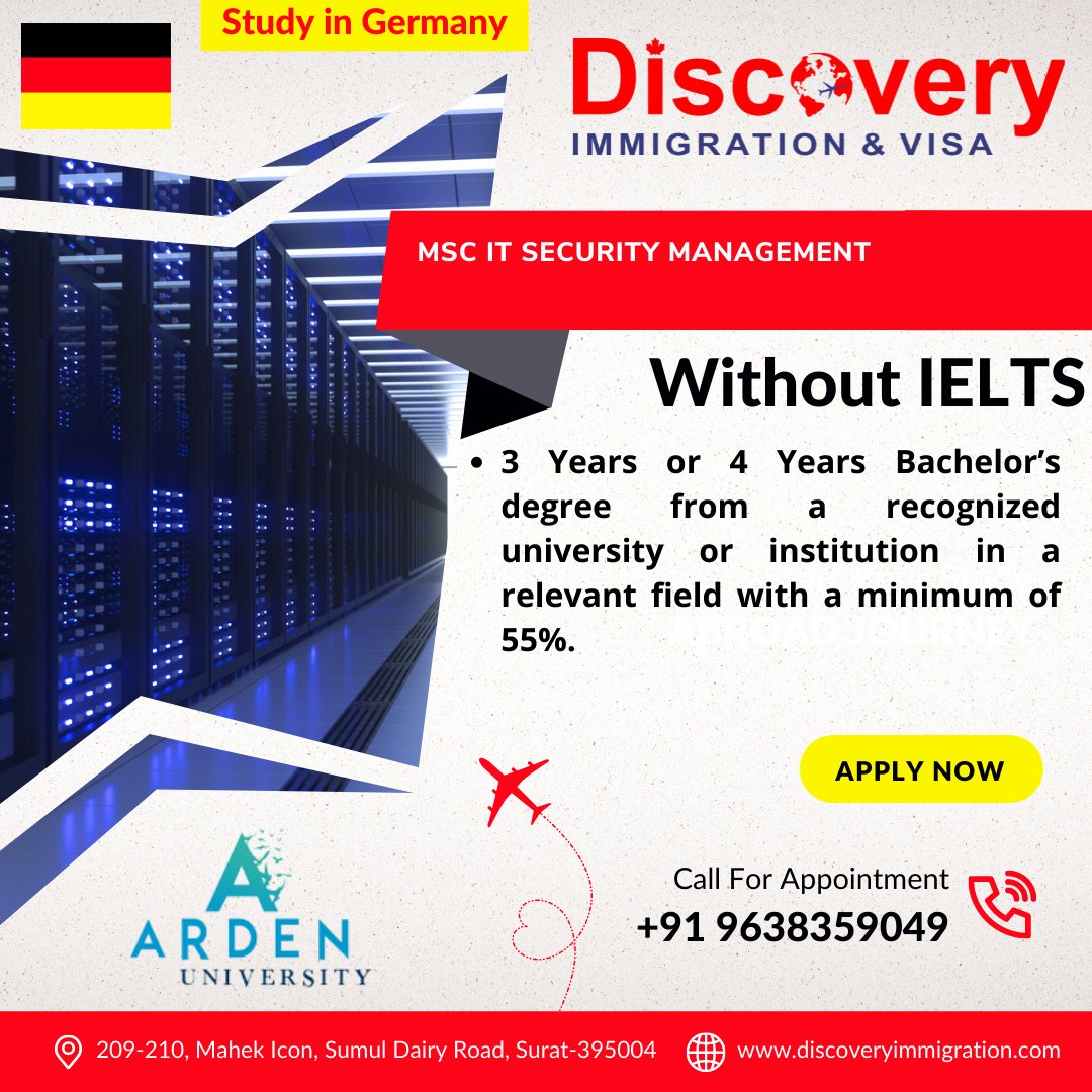 discoveryimmi's tweet photo. Without #IELTS study in #Germany In Arden University. 
Admission Requirements: 3 Years or 4 Years Bachelor’s degree from a recognized university or institution with a minimum of 55%.  For More Details WhatsApp: +919638359049.

#Surat #Daman #Vapi #Valsad #Bardoli #StudyAbroad https://t.co/33LMRj8JG9