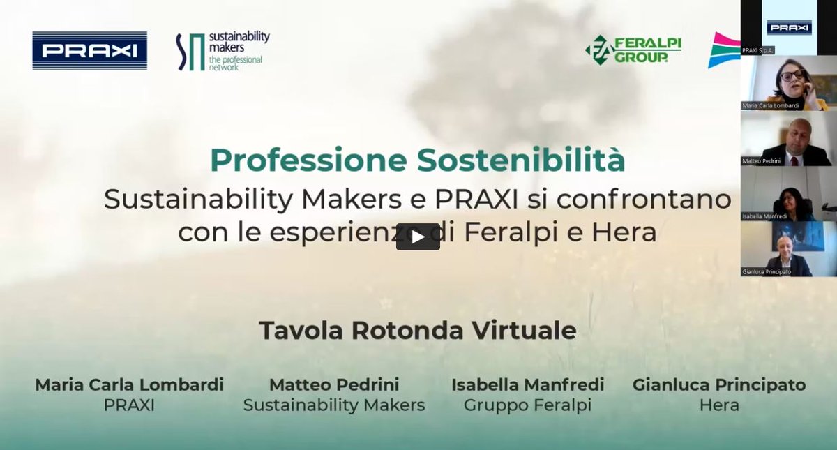 praxiconsulting's tweet photo. Professione #Sostenibilità. Guarda il video della Tavola Rotonda con @SustMakers e le esperienze concrete di
@FeralpiGroup e @GruppoHera: https://t.co/8DEXWASxId
#Sustainability #SustainabilityManager #SustainabilityProfessional #ESG #praxiESG #wepraxi #praxi https://t.co/nXgmPscmkm