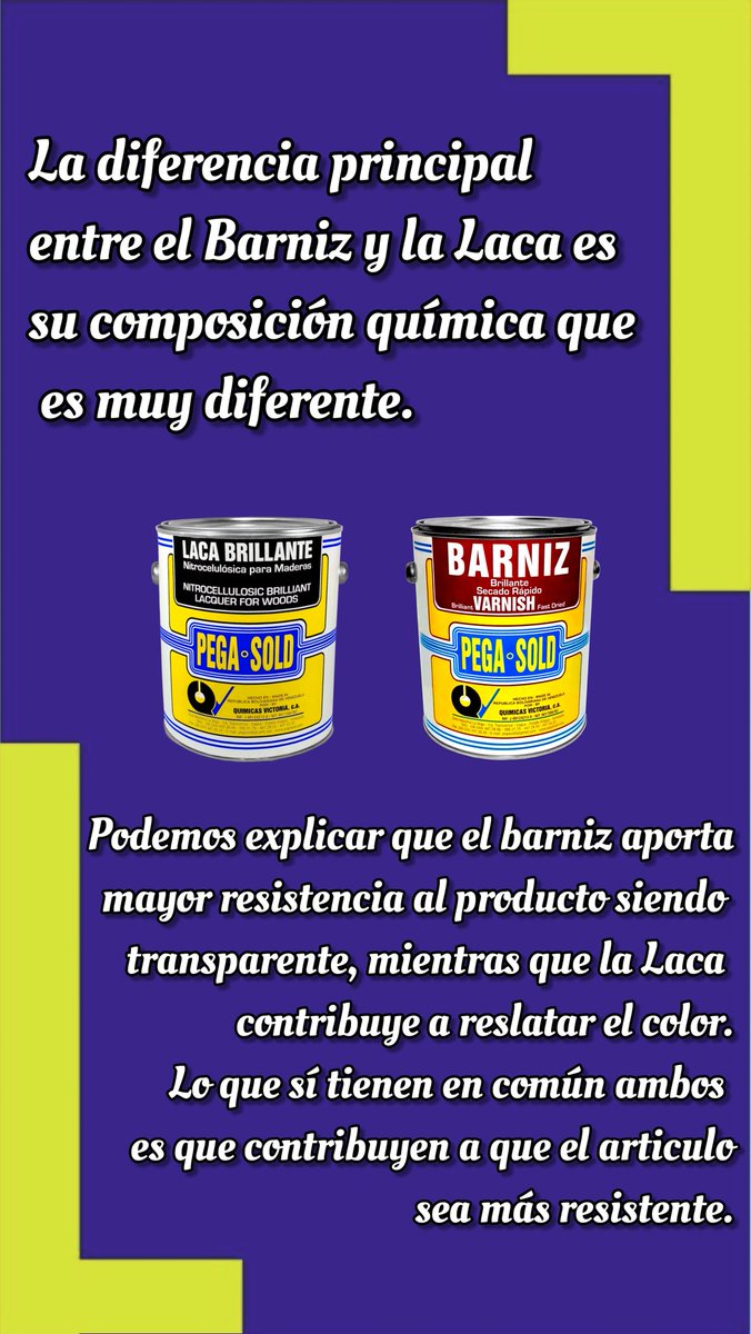 Diferencia y Similitud entre la Laca y Barniz Pegasold! 🙌🏼👏🏼👍🏻

#diferencias 
#barniz
#laca
#madera
#pegasold
#hechoenvenezuela