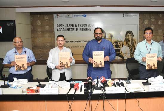PIB_India's tweet photo. .@IndianCERT releases FAQs to address queries on Cyber Security Directions of 28.04.2022

Recently issued Cyber Security directions are just one piece in the overall Cyber Security Architecture: MoS @Rajeev_GoI

Read: https://t.co/TxD2aJr6Qt https://t.co/lyPb7BSrWx