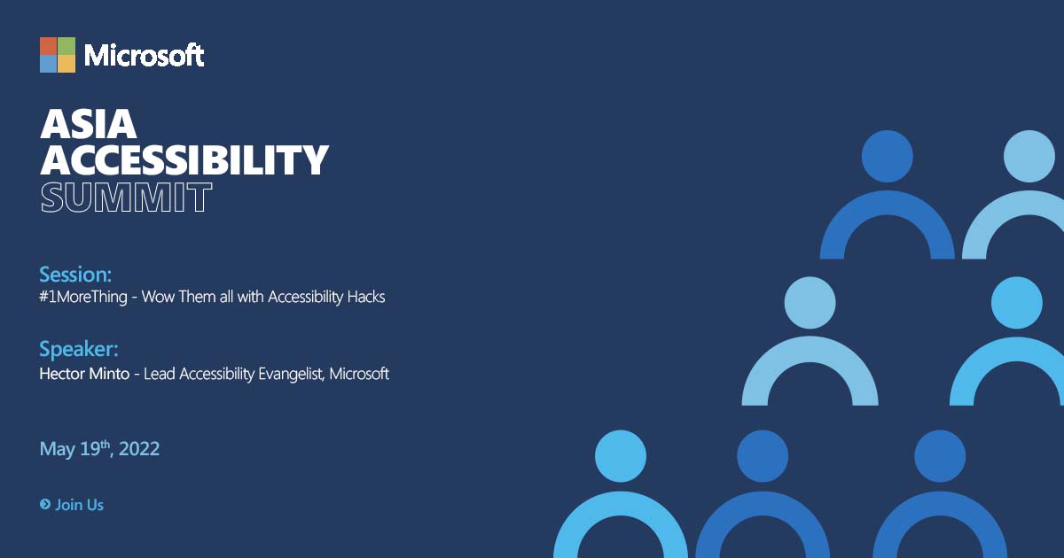 MicrosoftIndia's tweet photo. Join @hminto, at the #MSAsiaAccessibilitySummit, for exciting #A11Y demos across the Microsoft suite of products. https://t.co/hxplDKEDlW https://t.co/dmWU9ftPxz