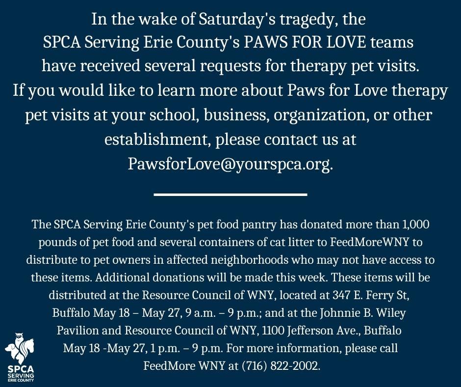 YourSPCA's tweet image. More on SPCA Serving Erie County Paws for Love pet therapy visits and how to receive pet food and cat litter donated by the SPCA to pet owners in the neighborhoods surrounding Jefferson Ave. in Buffalo: