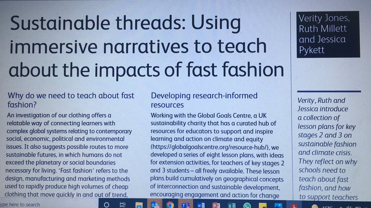VerityJones_edu's tweet photo. Delighted to have received the copy of our article for Teaching Geography @The_GA on developing resources to support learning around fast fashion and the impact it has on people and planet. @UWE_Research @JessicaPykett @thinktankmuseum @GlobalGoalsCtre @Fash_Rev https://t.co/0t8ceCj4YT