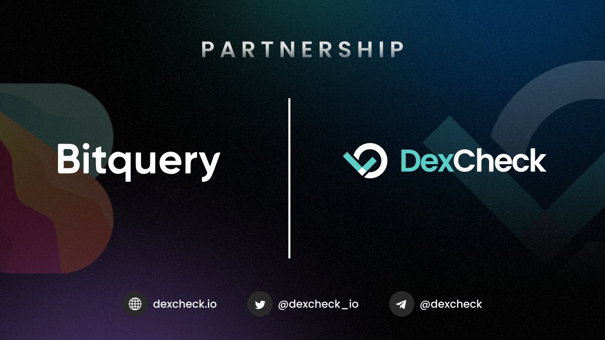 DexCheck_io's tweet image. ✨Hey, #DexCheck community! 
As we start to roll out the plans set in the roadmap, we are proud to announce our Technical Partnership with @Bitquery_io!
In this venture, we will integrate #Bitquery's products to our platform and show its #analytics for DEXs and NFTs!
#DEX #NFT
