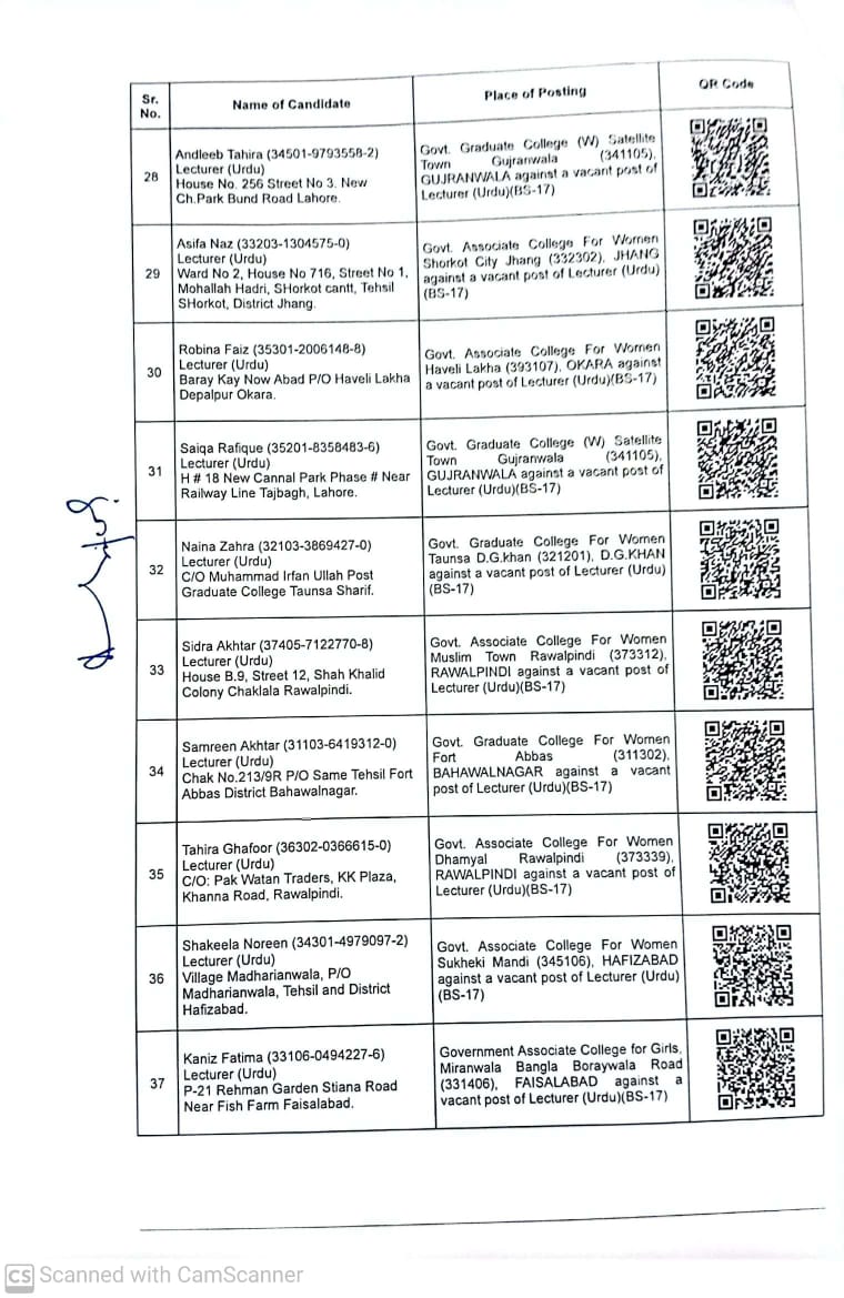 #Congratulations &amp; #WarmWelcome #New #Femalelecturers #BS-17 #Urdu

HED Punjab is pleased to share the posting orders of newly Recruited Female Lecturers(BS-17) Urdu, on regular basis against the mentioned colleges. 1/3