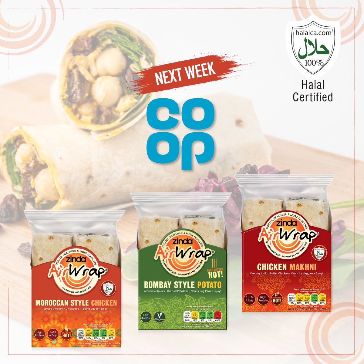 🌯🌟NEW LISTING ALERT!!!🌟
It's never too early to celebrate #britishsandwichweek at Zinda Foods, so we're very excited to announce this very special listing with <a href="/coopuk/">Co-op</a> stores nationwide!

#halal #supplier #premium #foodtogo #uk #supermarket  #healthy #naturalingredients #wrap