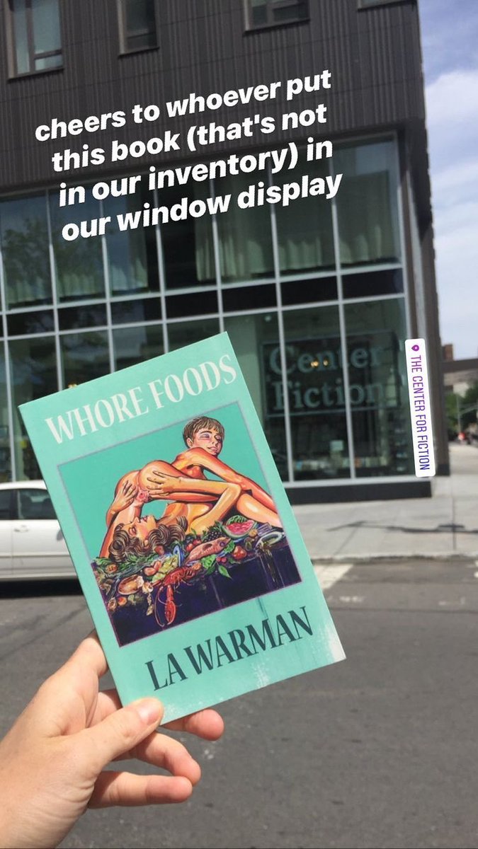 @KatherineBook …the exception being that one time somebody snuck a copy of LA Warman’s Whore Foods (@inpatientpress) into the window at the @Center4Fiction during Pride 2019 (but don’t think the author did it)