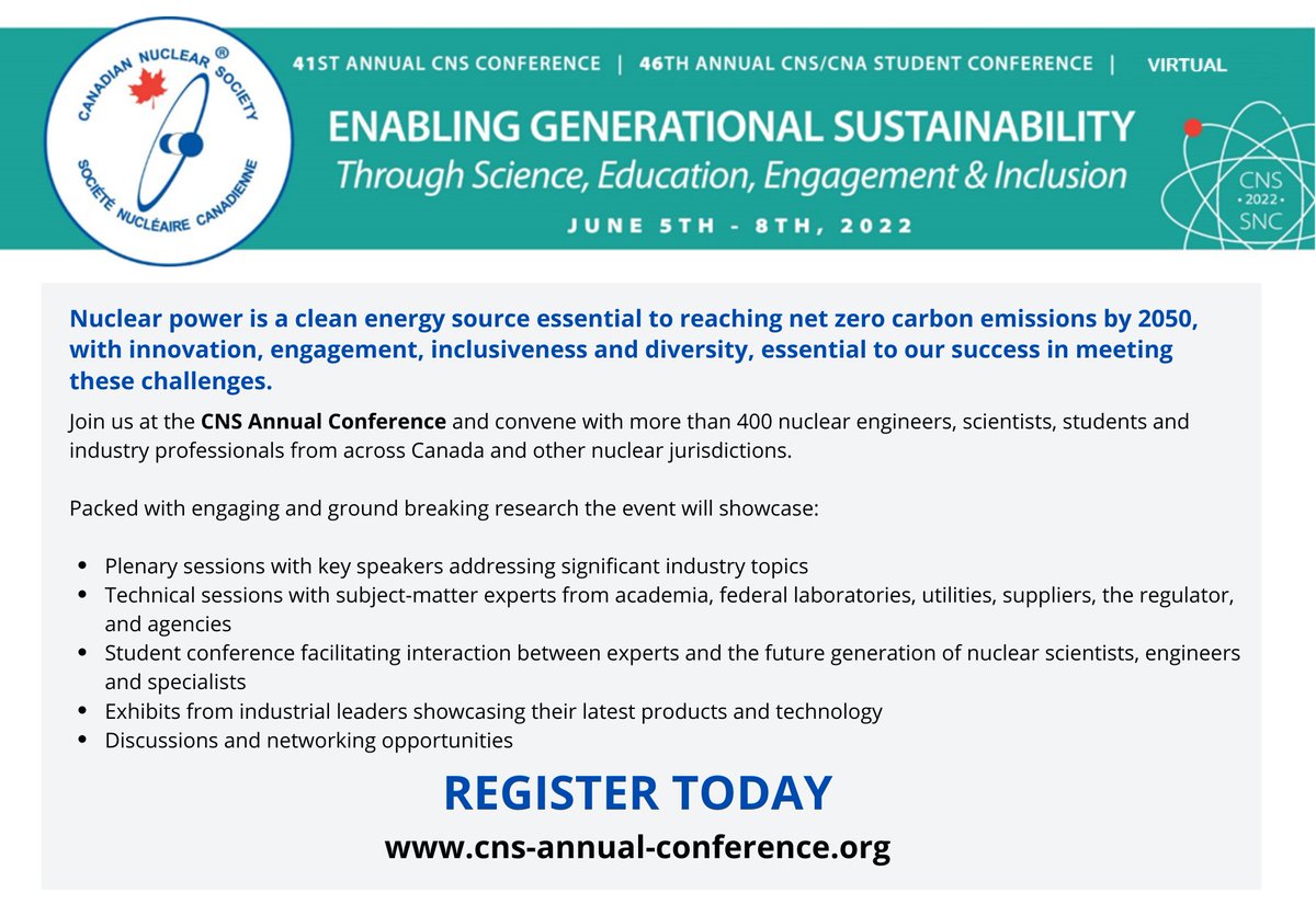 Don't forget to register for the <a href="/CanNuclearSoc/">Canadian Nuclear Society</a> conference June 5-8 (virtual)!